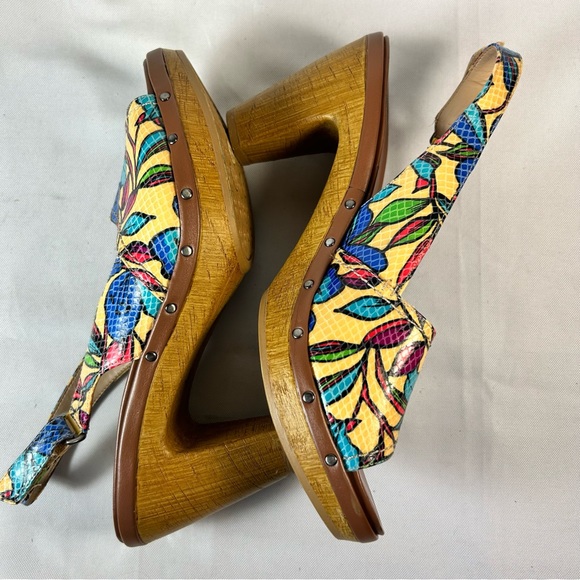 Naturalizer N5 Contour Honey Floral Slingback Open Toe Sandals Size 10 Wood Heel - Picture 8 of 8